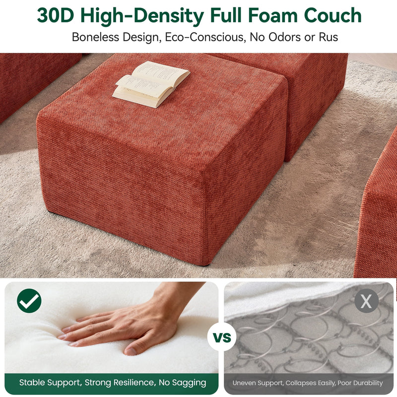 BEHOST 2 Modules Sectional Sofa for Living Room, Includes 1 Armless Center Seat + 1 Ottoman + 1 Pillow, Chenille Rust