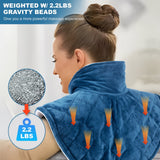 Keenstone Wearable Weighted Heating Pad for Neck and Shoulders Blue , 2.2lb Large Electric Heated Neck Shoulder Wrap for Warmth and Comfort - 19.3"x22.4"