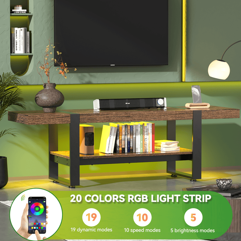 Behost TV Stand with LED Lights for 65 inch TV, Farmhouse Entertainment Center for Living Room, Gaming TV Console for Bedroom,Rustic Brown