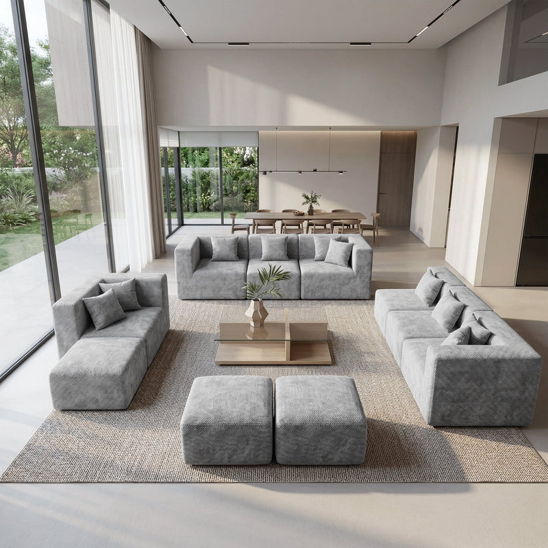 BEHOST 10 Modules Flexible Combinational Sectional Sofa for Living Room, Chenille Light Gray