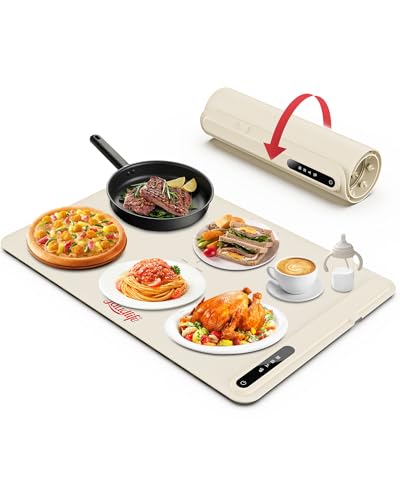 Electric Warming Tray, Portable Food Warmer, Defrosting Tray, Adjustable Temperature, Fast Heating Foldable Hot Plate for Buffet, Party, Family Gatherings, Holiday, Everyday Use