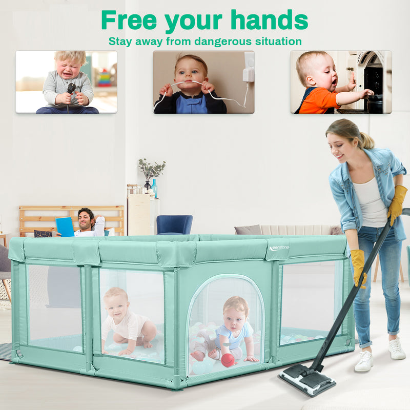 Baby Playpen for Toddler ,Keenstone 61 x 50 inch Large Baby Playard for 0-6 Years,Indoor & Outdoor,Green