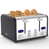 Keenstone Toaster 4 Slice, Stainless Steel Toasters with Timer, Wide Slot, Bagel/Defrost/Cancel Fuction, Removable Crumb Tray, sliver black