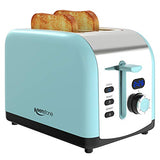 Toaster 2 Slice, Keenstone Stainless Steel Retro Toaster with Timer, Wide Slot, Defrost/Reheat/Cancel Fuction, Removable Crumb Tray, Blue