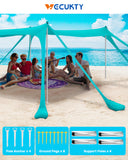 VECUKTY Lightweight 120'' x120'' Beach Tent, Turquoise
