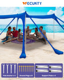 Beach Canopy Tent Sun Shade with UPF 50+ UV Protection,10x10 FT Beach Tent Sun Shelter with Sandbags,8 Stability Poles and Ground Pegs and Anti-Wind Ropes,Blue