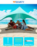 Beach Canopy Tent Sun Shade with UPF 50+ UV Protection, 10x10 FT Beach Tent Sun Shelter with Sandbags, 6 Stability Poles and Ground Pegs and Anti-Wind Ropes,Blue