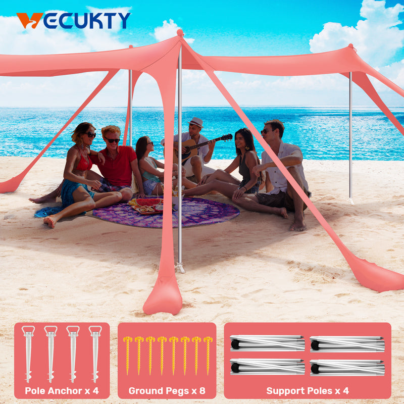Beach Canopy Tent Sun Shade with UPF 50+ UV Protection,10x10 FT Beach Tent Sun Shelter with Sandbags,8 Stability Poles and Ground Pegs and Anti-Wind Ropes,Blue