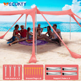 Beach Canopy Tent Sun Shade with UPF 50+ UV Protection,10x10 FT Beach Tent Sun Shelter with Sandbags,8 Stability Poles and Ground Pegs and Anti-Wind Ropes,Blue