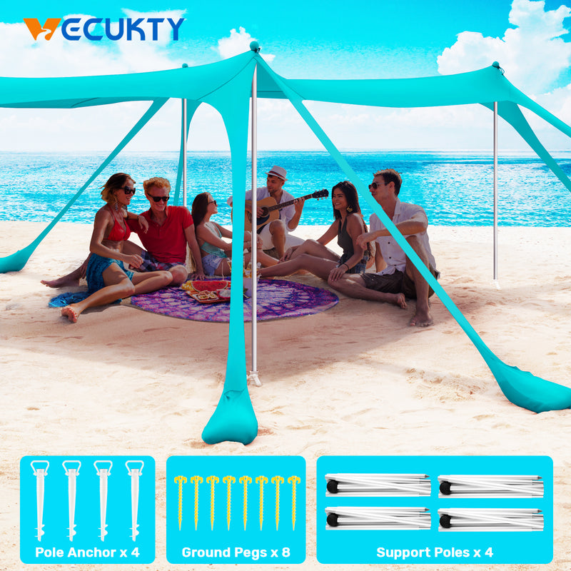 VECUKTY Lightweight 120'' x120'' Beach Tent, Turquoise