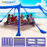 Beach Canopy Tent Sun Shade with UPF 50+ UV Protection,10x10 FT Beach Tent Sun Shelter with Sandbags,8 Stability Poles and Ground Pegs and Anti-Wind Ropes,Blue