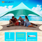 Beach Canopy Tent Sun Shade with UPF 50+ UV Protection, 10x10 FT Beach Tent Sun Shelter with Sandbags, 6 Stability Poles and Ground Pegs and Anti-Wind Ropes,Blue