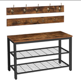 Chefluad Hall Tree Coat Rack Shoe Bench Set with 9 Rustic Large Coat Rack Wall Mounted,Shoe Organizer Shelf for Hallway, Living Room, Bedroom