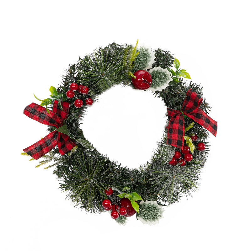 Christmas Wreaths, 24in Classic Artificial Door Wreaths With Apples And Raspberries With Red Bows，for Xmas, Party, New Year Decoration