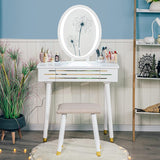 Vanity Table Set with Oval Lighted Vanity Mirror Dressing Table with Drawer and Free Makeup Organizer