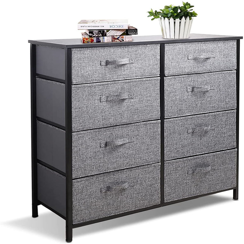 Cheflaud Storage Tower with 8 Drawers,Fabric Double Dresser with Large Capacity,Organizer Unit for Bedroom Living Room Closets,Sturdy Steel Frame, Easy Pull Fabric Bins(Grey)