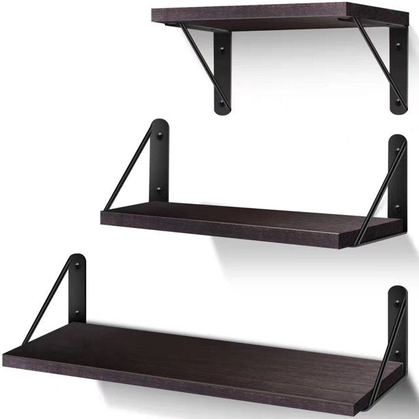 MONVANE Floating Shelves for Wall, Rustic Wood Wall Shelves Decor Set of 3 for Bedroom, Bathroom, Living Room, Kitchen, Office, Laundry Room Rufous