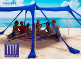 Beach Canopy Tent Sun Shade with UPF 50+ UV Protection,10x10 FT Beach Tent Sun Shelter with Sandbags,8 Stability Poles and Ground Pegs and Anti-Wind Ropes,Blue