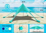Beach Canopy Tent Sun Shade with UPF 50+ UV Protection, 10x10 FT Beach Tent Sun Shelter with Sandbags, 6 Stability Poles and Ground Pegs and Anti-Wind Ropes,Blue