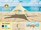 Beach Canopy Tent Sun Shade with UPF 50+ UV Protection, 10x10 FT Beach Tent Sun Shelter with Sandbags, 6 Stability Poles and Ground Pegs and Anti-Wind Ropes,Blue
