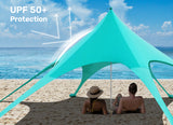 Beach Canopy Tent Sun Shade with UPF 50+ UV Protection, 10x10 FT Beach Tent Sun Shelter with Sandbags, 6 Stability Poles and Ground Pegs and Anti-Wind Ropes,Blue