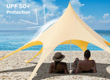 Beach Canopy Tent Sun Shade with UPF 50+ UV Protection, 10x10 FT Beach Tent Sun Shelter with Sandbags, 6 Stability Poles and Ground Pegs and Anti-Wind Ropes,Blue