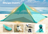 Beach Canopy Tent Sun Shade with UPF 50+ UV Protection, 10x10 FT Beach Tent Sun Shelter with Sandbags, 6 Stability Poles and Ground Pegs and Anti-Wind Ropes,Blue