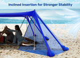 Beach Canopy Tent Sun Shade with UPF 50+ UV Protection,10x10 FT Beach Tent Sun Shelter with Sandbags,8 Stability Poles and Ground Pegs and Anti-Wind Ropes,Blue