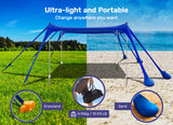 Beach Canopy Tent Sun Shade with UPF 50+ UV Protection,10x10 FT Beach Tent Sun Shelter with Sandbags,8 Stability Poles and Ground Pegs and Anti-Wind Ropes,Blue