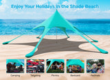 Beach Canopy Tent Sun Shade with UPF 50+ UV Protection, 10x10 FT Beach Tent Sun Shelter with Sandbags, 6 Stability Poles and Ground Pegs and Anti-Wind Ropes,Blue