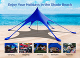 Beach Canopy Tent Sun Shade with UPF 50+ UV Protection, 10x10 FT Beach Tent Sun Shelter with Sandbags, 6 Stability Poles and Ground Pegs and Anti-Wind Ropes,Blue