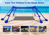 Beach Canopy Tent Sun Shade with UPF 50+ UV Protection,10x10 FT Beach Tent Sun Shelter with Sandbags,8 Stability Poles and Ground Pegs and Anti-Wind Ropes,Blue