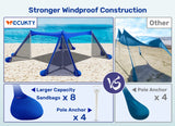 Beach Canopy Tent Sun Shade with UPF 50+ UV Protection,10x10 FT Beach Tent Sun Shelter with Sandbags,8 Stability Poles and Ground Pegs and Anti-Wind Ropes,Blue