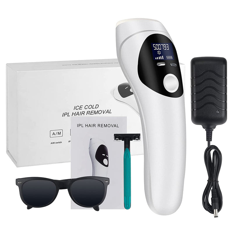 IPL Hair Removal Device，LCD Permanent Painless Laser Hair Removal , With Precision Head for Women and men Facial Whole Body use , 2 Modes and 5 Levels ,Safe and professional, White