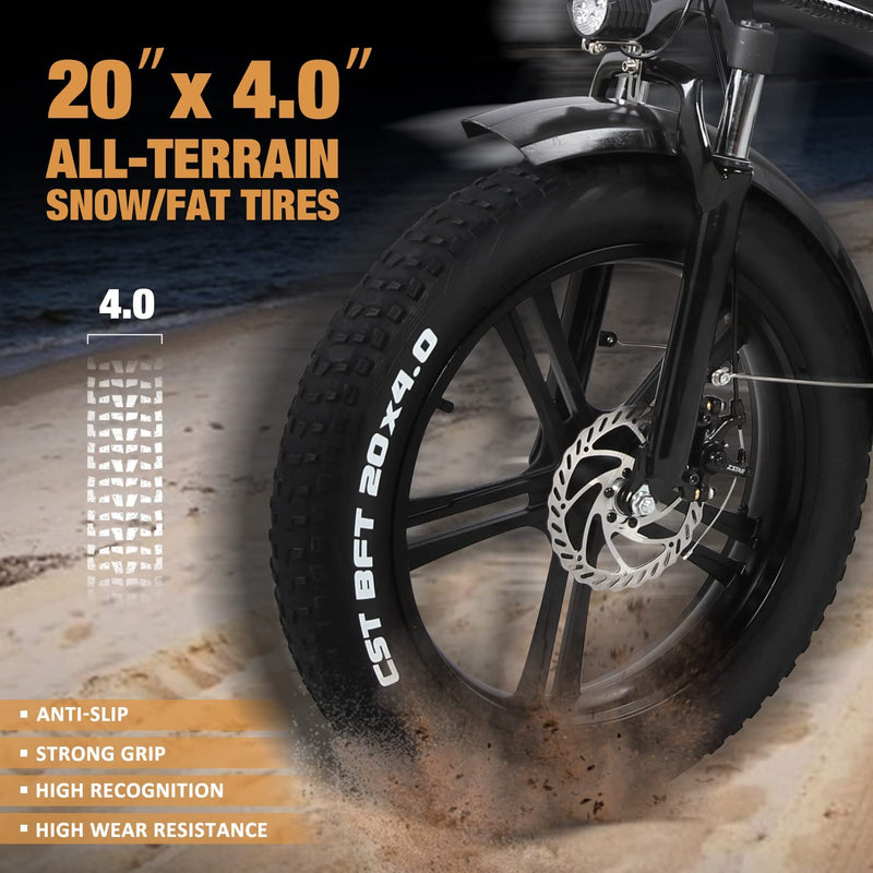 zhengbu 20 Inch Electric Bike for Adults Folding Electric Bicycle for Commuting 750W Commuter City E-Bikes Fat Tire Electric Mountain Bike for Men/Women Beach Snow Bike 48V 15AH Lithium-ion Battery