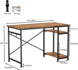 47" Computer Desk Cheflaud Home Office Sturdy Desk Modern Simple Study Writing Table with 2 Storage Shelves,Black Brown