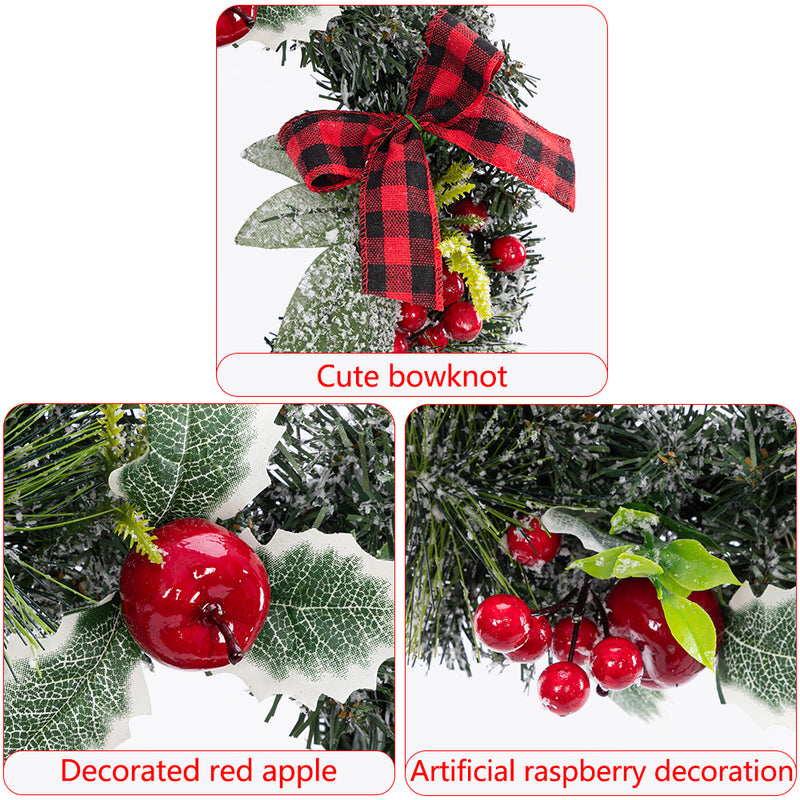 Christmas Wreaths, 24in Classic Artificial Door Wreaths With Apples And Raspberries With Red Bows，for Xmas, Party, New Year Decoration