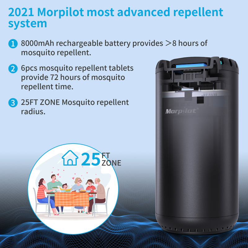 Morpilot Rechargeable Mosquito Repeller, Portable rechargeable, Includes 72 Hr Mosquito Repellent Refill, No Spray, No Candle or Flame mosquito repeller / DEET Alternative