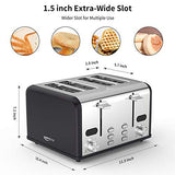 Keenstone Toaster 4 Slice, Stainless Steel Toasters with Timer, Wide Slot, Bagel/Defrost/Cancel Fuction, Removable Crumb Tray, sliver black