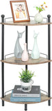 Chefluad Iron Corner Rack,3 Tier Corner Shelf Plant Stand,Corner Bookshelf Small Bookcase Storage Rack,Rustic Brown