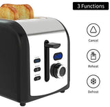 Toaster 2 Slice, Keenstone Stainless Steel Retro Toaster with Timer, Wide Slot, Defrost/Reheat/Cancel Fuction, Removable Crumb Tray, Blue