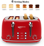 Toasters 4 Slice, Keenstone Retro Stainless Steel Bagel Toaster with Wide Slots, Black