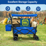 Collapsible Garden Wagon Cart with Removable Canopy, Keenstone Foldable Wagon Utility Carts with Wheels and Rear Storage, Wagon Cart for Garden Camping Grocery Shopping Cart,Blue