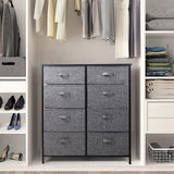 Cheflaud Storage Tower with 8 Drawers,Fabric Double Dresser with Large Capacity,Organizer Unit for Bedroom Living Room Closets,Sturdy Steel Frame, Easy Pull Fabric Bins(Grey)