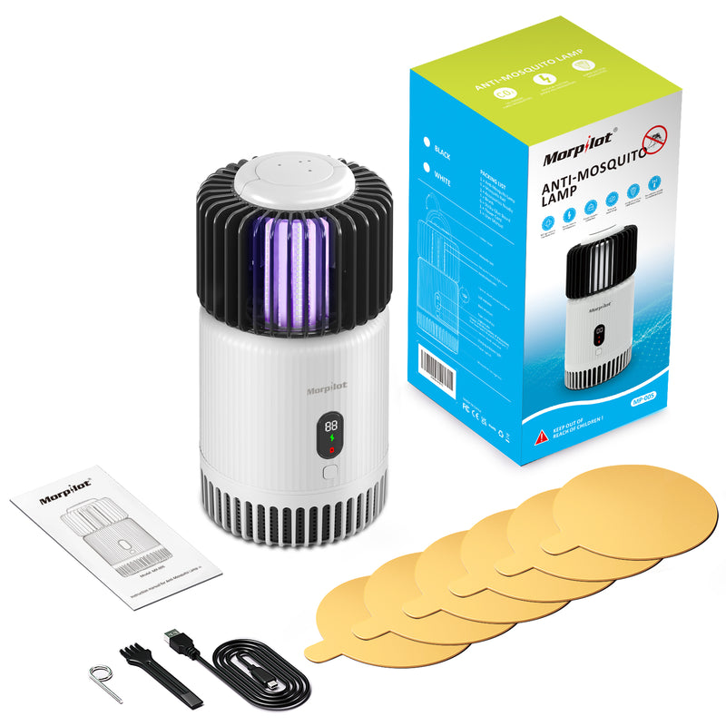 Bug Zapper Indoor, Morpilot Mosquito Trap for Gnat Fruit Flies with UV Light, Rechargeable Mosquito Killer Lamp Built-in Mosquito Attractant, Silent Fan and Sticky Glue Boards White