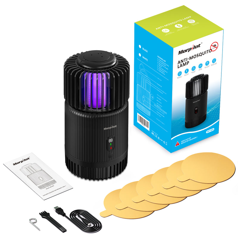 Bug Zapper Indoor, Morpilot Mosquito Trap for Gnat Fruit Flies with UV Light, Rechargeable Mosquito Killer Lamp Built-in Mosquito Attractant, Silent Fan and Sticky Glue Boards Black