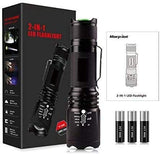 Led Flashlight, 2 in 1 Tactical Flashlight & UV Light Blacklight 5 Modes 500LM High Lumens Handheld Flashlight for Camping, Hiking, Flashlights for Emergencies (Battery Included)