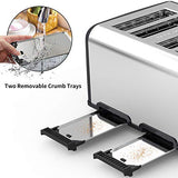 Keenstone Toaster 4 Slice, Stainless Steel Toasters with Timer, Wide Slot, Bagel/Defrost/Cancel Fuction, Removable Crumb Tray, sliver black