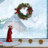 Christmas Wreaths, 24in Classic Artificial Door Wreaths With Apples And Raspberries With Red Bows，for Xmas, Party, New Year Decoration