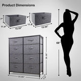 Cheflaud Storage Tower with 8 Drawers,Fabric Double Dresser with Large Capacity,Organizer Unit for Bedroom Living Room Closets,Sturdy Steel Frame, Easy Pull Fabric Bins(Grey)